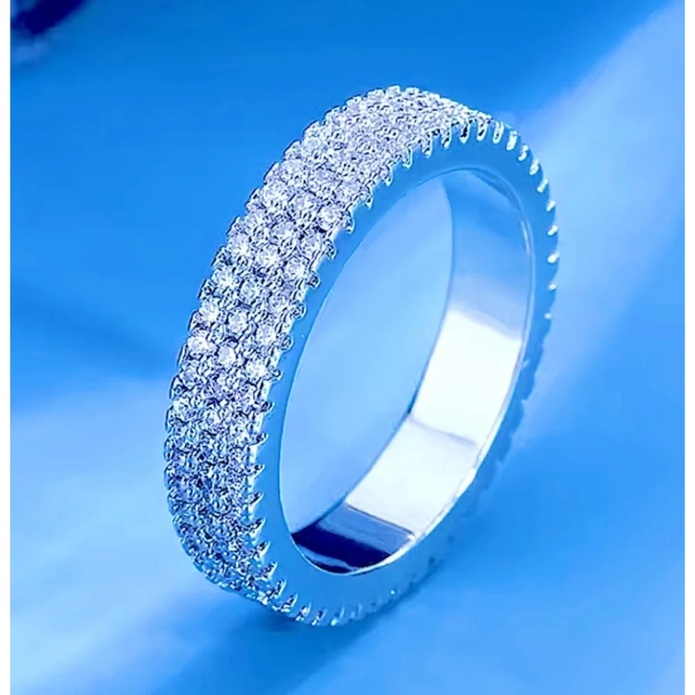 NEW 14k Gold‎ Plated S925 Triple Row Eternity Diamond Wedding Ring, Size 7.5